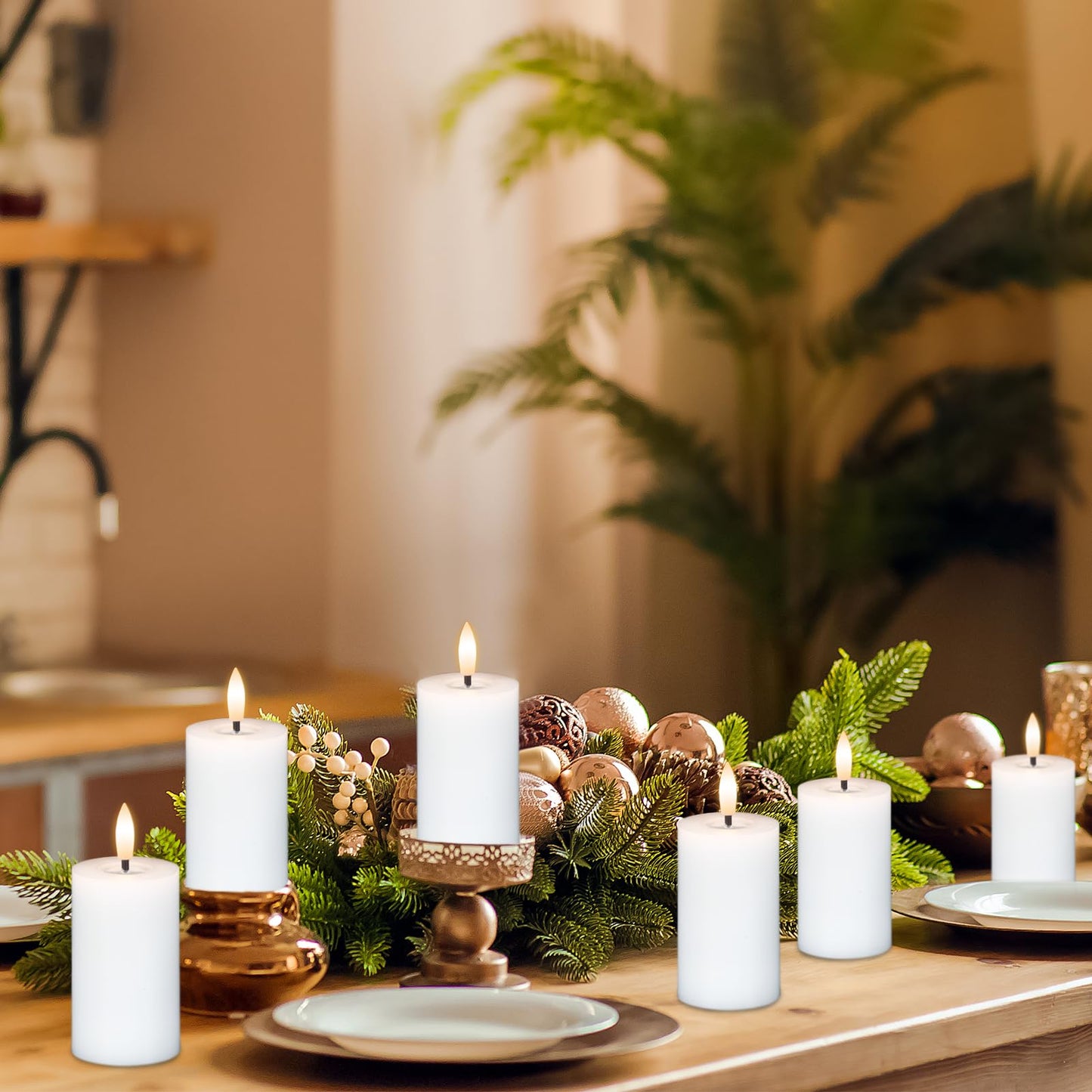 DRomance 4.5" Flameless LED Pillar Candles with 10-Key Remote and Timer 6 Pack Small White Real Wax Battery Operated Candles 3D Wick Flickering Warm Light Wedding Dinner Holiday Decor