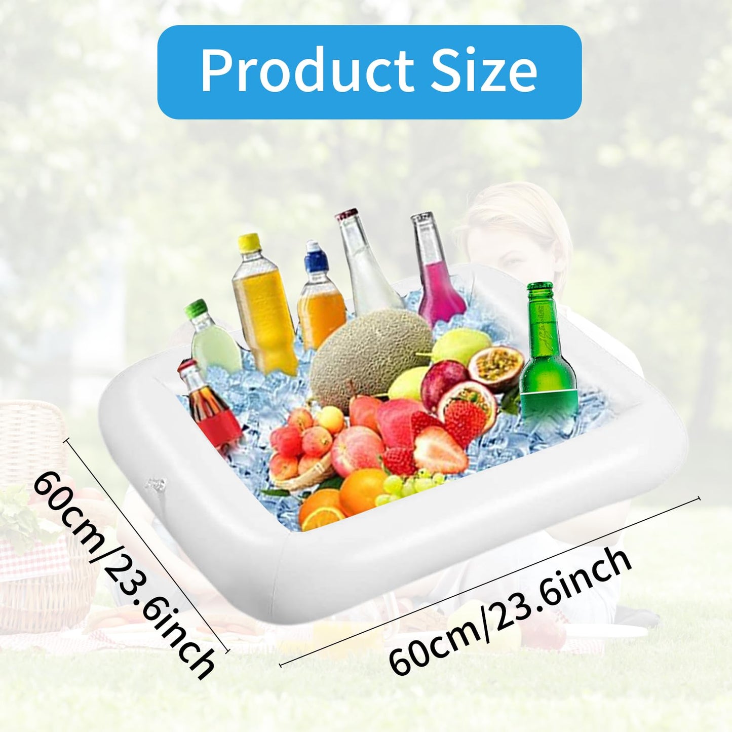 2PCS Inflatable Ice Serving Buffet Bar - BBQ Picnic Pool Party Supplies Buffet Salad Food & Drinks Tray for Party Picnic & Camping (23.6 inches)