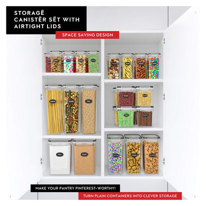 DWËLLZA KITCHEN Flour Sugar Storage Containers Set of 4; 3.6L Plastic Airtight Food Storage Containers with Lids for Kitchen Pantry Organization and Storage - Dry Food Containers, Labels & Marker