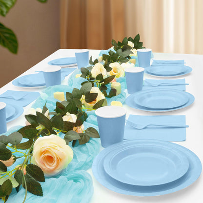 CENLBJ Light Blue Paper Plates and Napkins Party Supplies, Include 9’’Disposable Blue Plate, 7’’Dessert Plates Cups Napkins Forks for Baby Shower, Wedding, Birthday Decorations, Serves 25