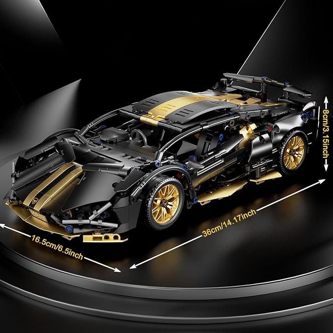 Sport Car Building Block Sets for AdultsTechnical Black Race Car Collectible 1:14 Model Scale MOC Engineering Toys Kits Birthday Gifts for Boys Men Teens Car Fans Age 8+ 8-12 12 13 14 14+