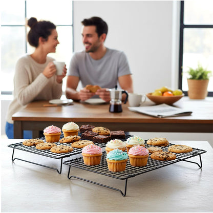 4 Pcs Cooling Racks, 13.4x9.45 Inch Cookie Cooling Racks For Baking, Stackable Carbon Steel Wire Rack with Folding Legs For Cooking, Roasting, Grilling
