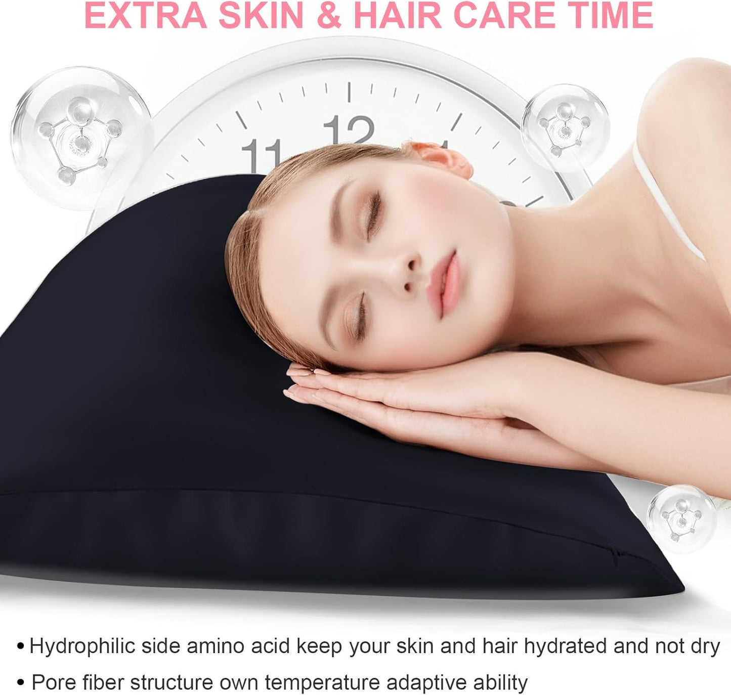 Skiennix Silk Pillowcases - 2 Pack Standard Size with Hidden Zipper | Mulberry Silk for Hair & Skin, Navy Blue