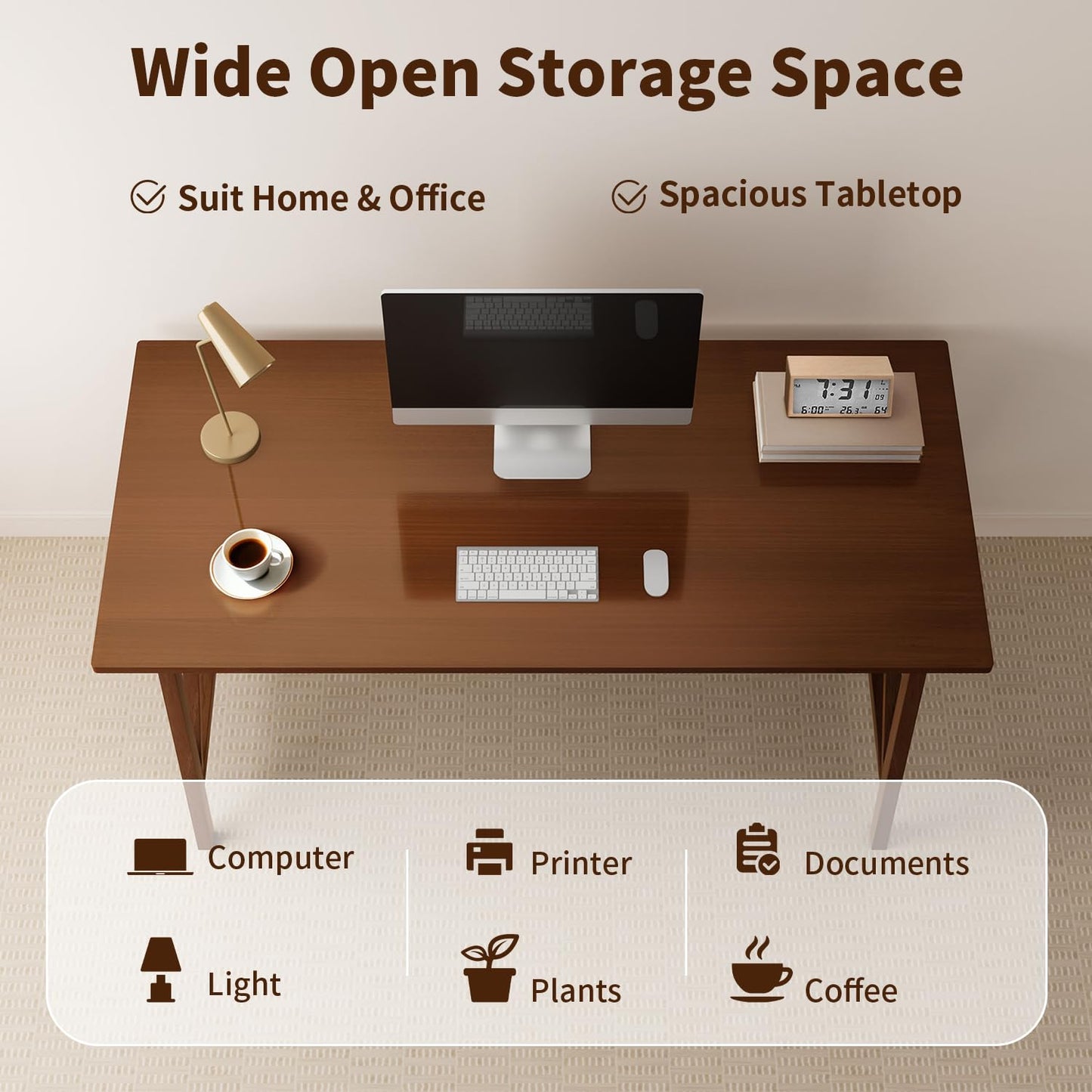 NELYE Modern Solid Wood Desk - 54" Simple Computer Table for Home Office Study Writing Workstation in Walnut, 54" W x 24" D