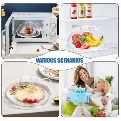 WENWELL Microwave Cover with Water Steamer & Tray,Food Protector Splatter Guard,Dish Bowl Plate Serving Lid with Handle,10 Inches,BPA-Free,Clear Plastic