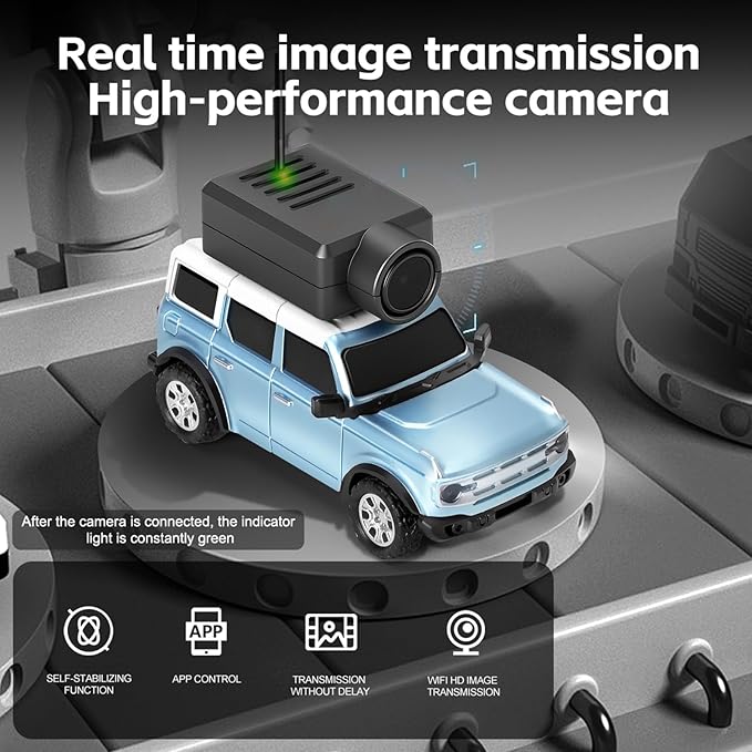 GoolRC WLtoys 6405-C Mini RC Car 2.4GHz 1:64 Scale FPV Remote Control Car with Camera 720P and Gyro APP Control Vehicle with 2 Trailers and LED Lights for Adults (Blue)