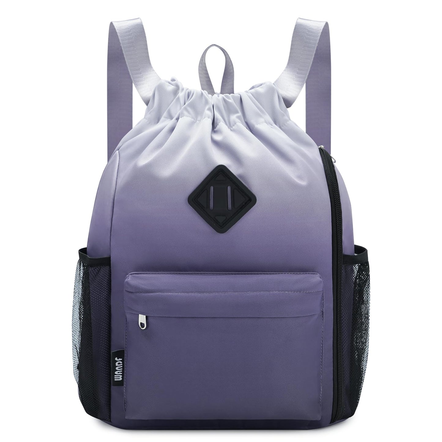 WANDF Drawstring Backpack Sports Gym Bag with Shoes Compartment, Water-Resistant String Backpack Cinch for Women Men (Small,Grey Gradient)