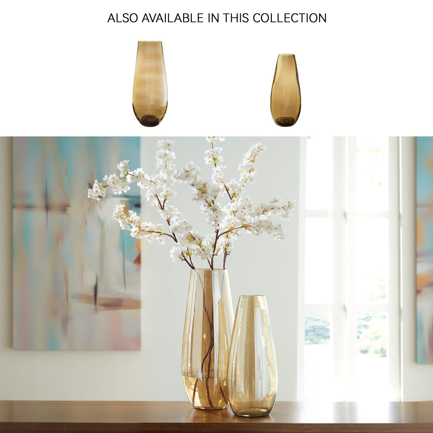 Signature Design by Ashley Rhettman Farmhouse Indoor/Outdoor 16" Glass Tabletop Vase, Light Brown