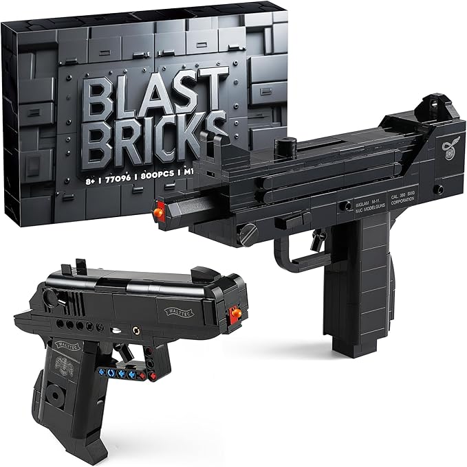 Walther PPK &amp MAC-10 Building Blocks Gun Sets Compatible with Lego Featuring 2 Guns Models Gift Ideas for Military Fans Kids 8+ &amp Adults