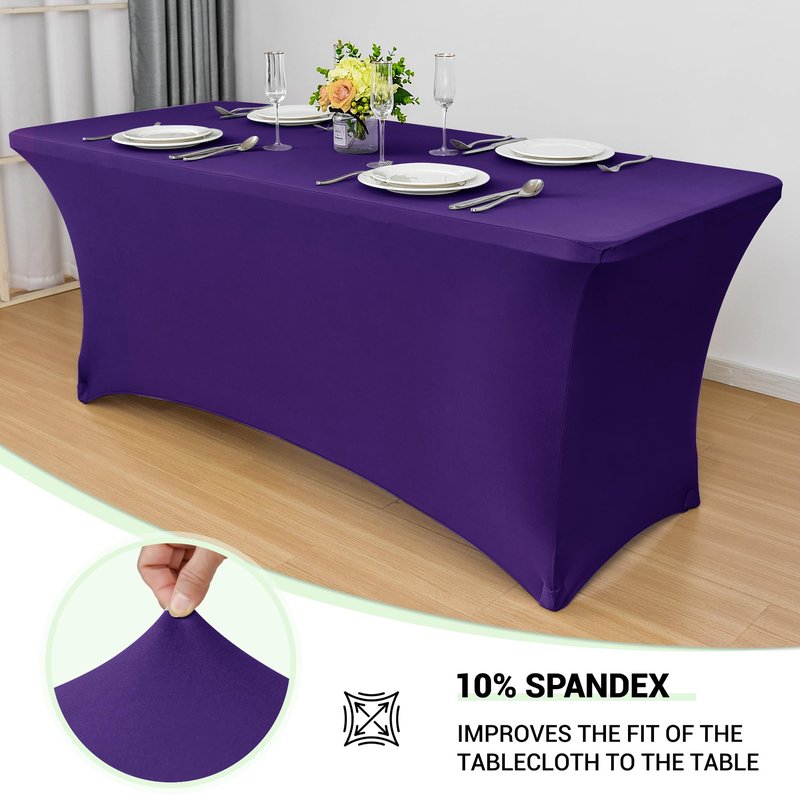 Obstal 8Ft Stretch Spandex Table Cover for Standard Folding Tables - 2 Pack Universal Rectangular Fitted Tablecloth for Party, Banquet, Events, Trade Show (Dark Purple, 96L x 30W x 30H Inches)