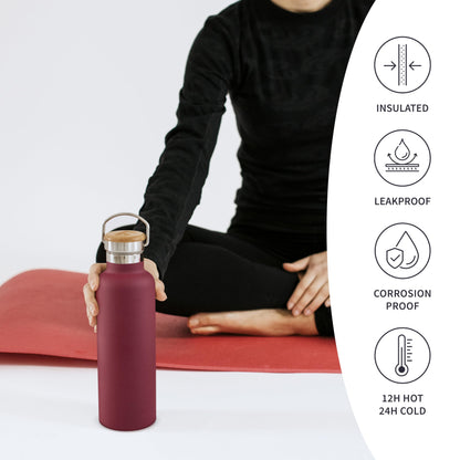 Bambaw 24 oz Insulated Stainless Steel Water Bottle, Red Berry - BPA Free, No Straw