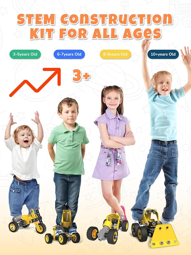 10 in 1 STEM Building Toys for Kids Ages 4-8 Educational Construction Engineering Building Kit for Boys Girls Motorized Bulldozer Excavator Toy Set