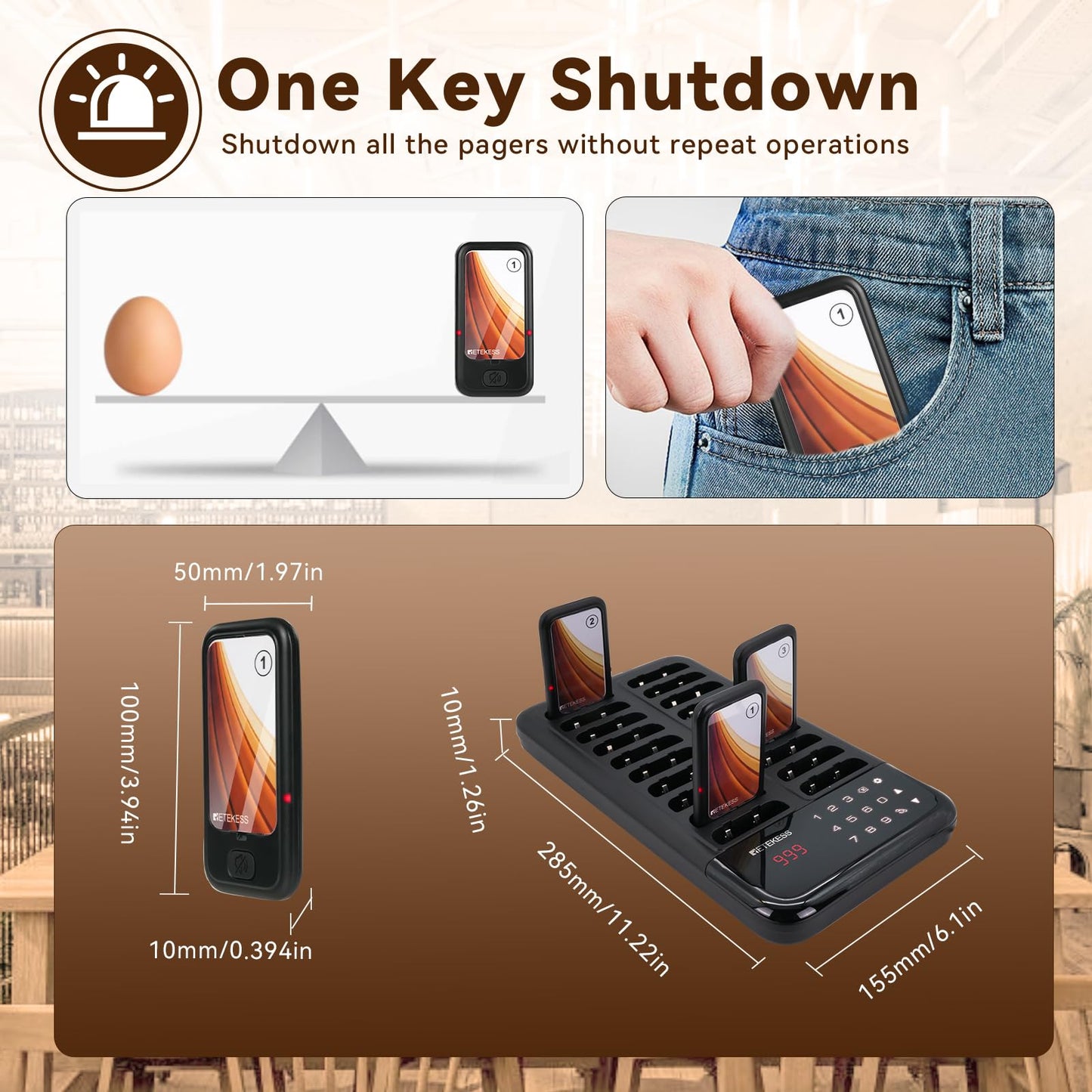 Retekess TD173 Restaurant Pager System, Buzzers for Restaurant, Turn Off The Beep, Custom Stickers, 20 Pagers with Buzzer Vibration Flash for Food Court, Hotels, Churches