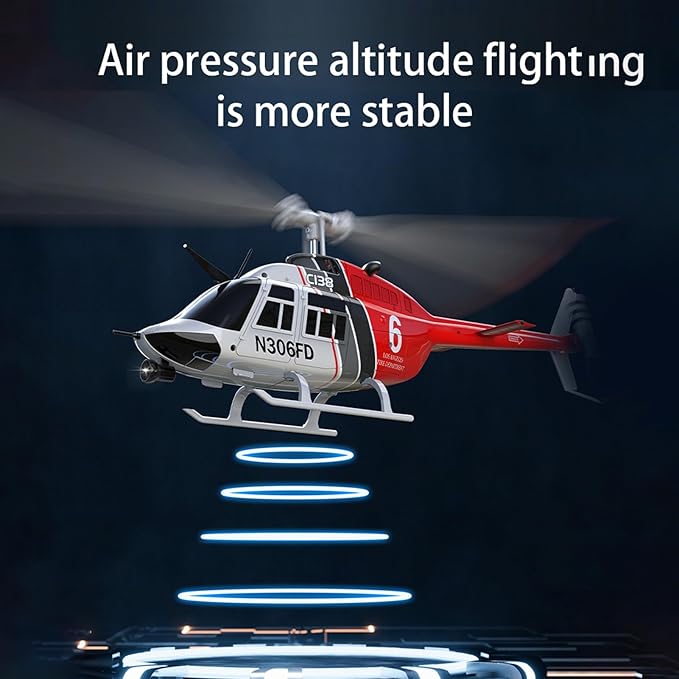 C138 Remote Control Helicopter 1:33 Scale Bell206 Helicopter 2.4G 4CH RTF Single Propeller Aileron Free Optical Flow Positioning Six-axis Gyroscope Stabilization Gift for Adults (3 Battery)