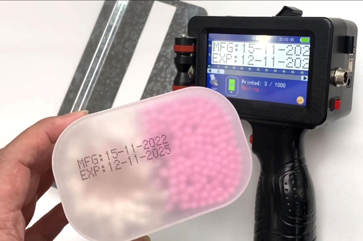 Phezer P16 Handheld Inkjet Printer, 4.3" Screen and Solvent Ink Cartridge, Portable Intelligent Coding Machine for Expiry Date/Time/Barcode/QR Code/Logo