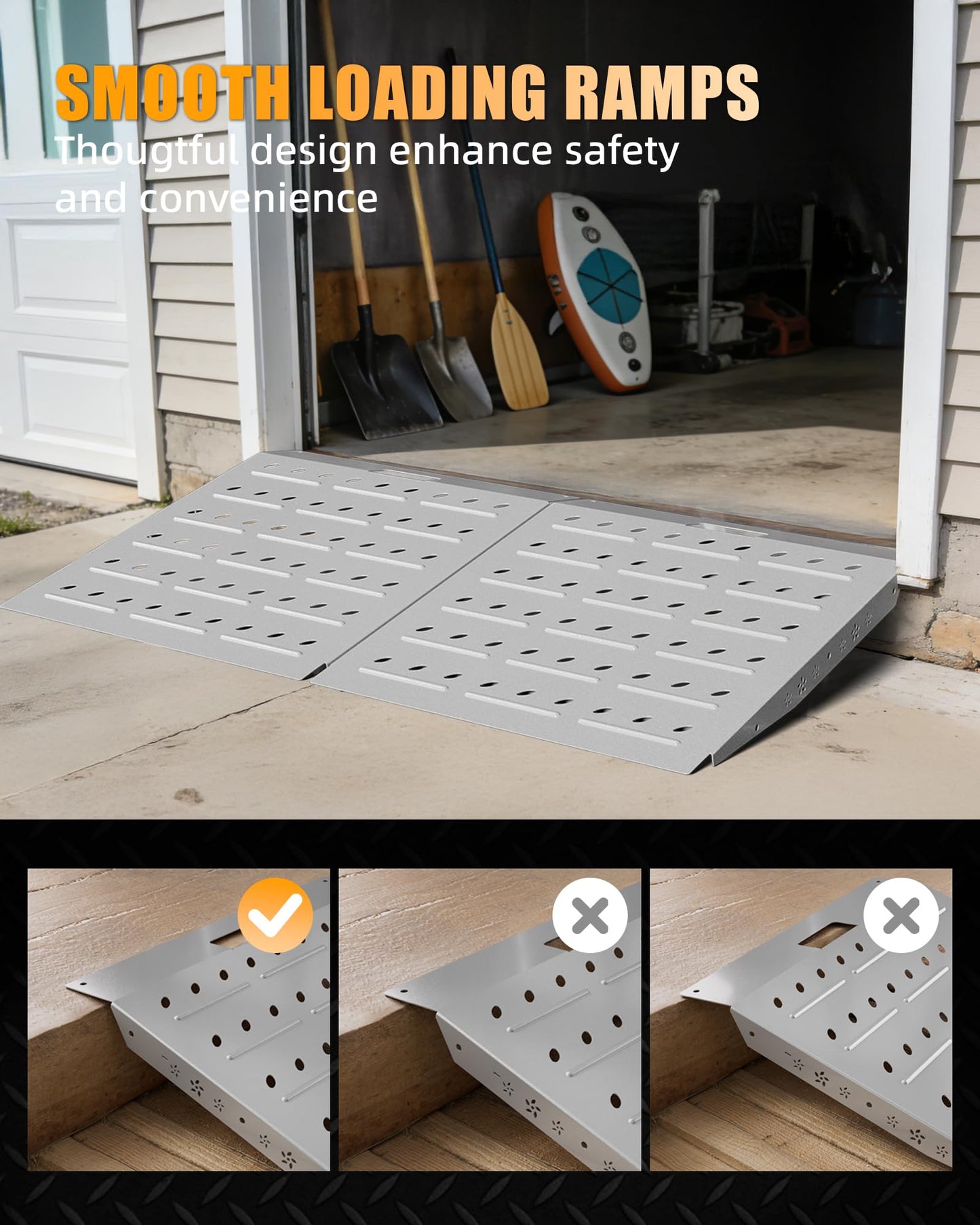 VNN 29" x 48" Shed Ramps - Slivery Loading Ramp for Riding Mower, 2 Packs Ramps for Sheds，1800 LB Capacity Alloy Loading Dock Ramp for Garages, Barns