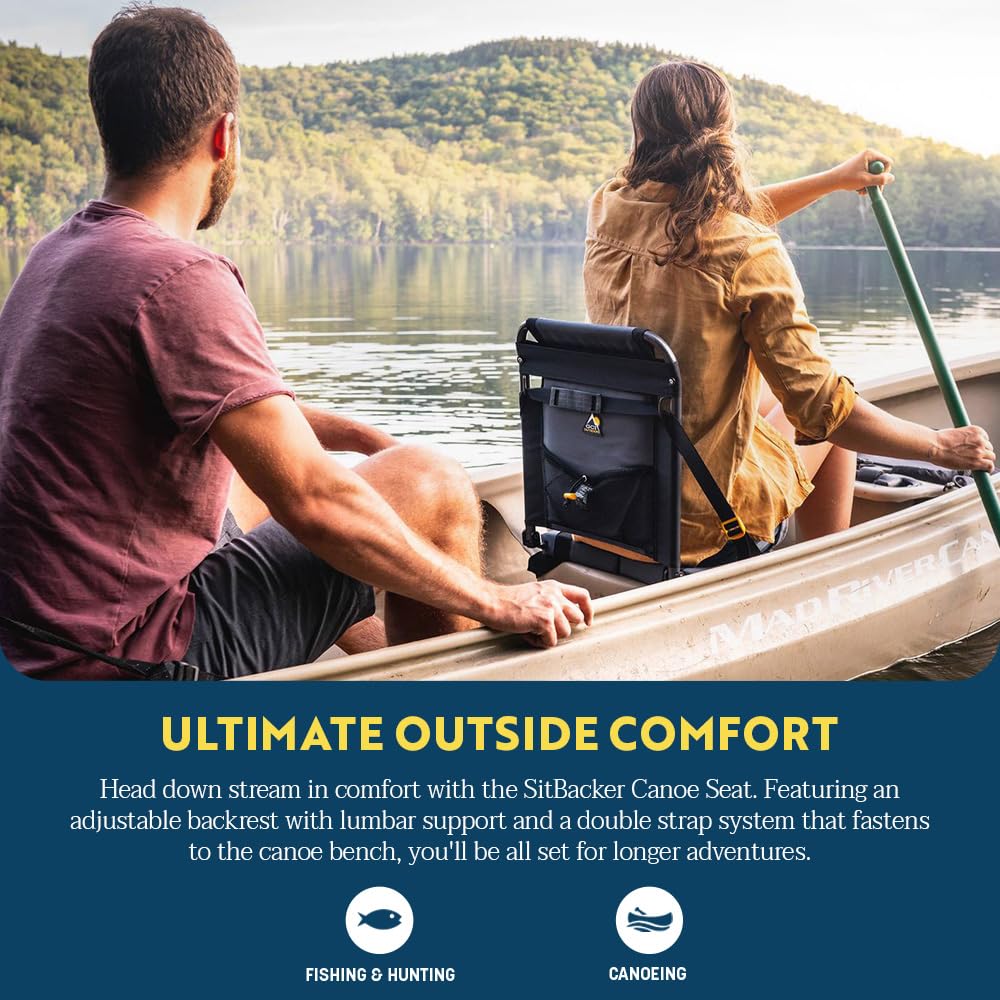 GCI Outdoor SitBacker Canoe Seat | Portable, Folding Chair with Adjustable Back Support — Black
