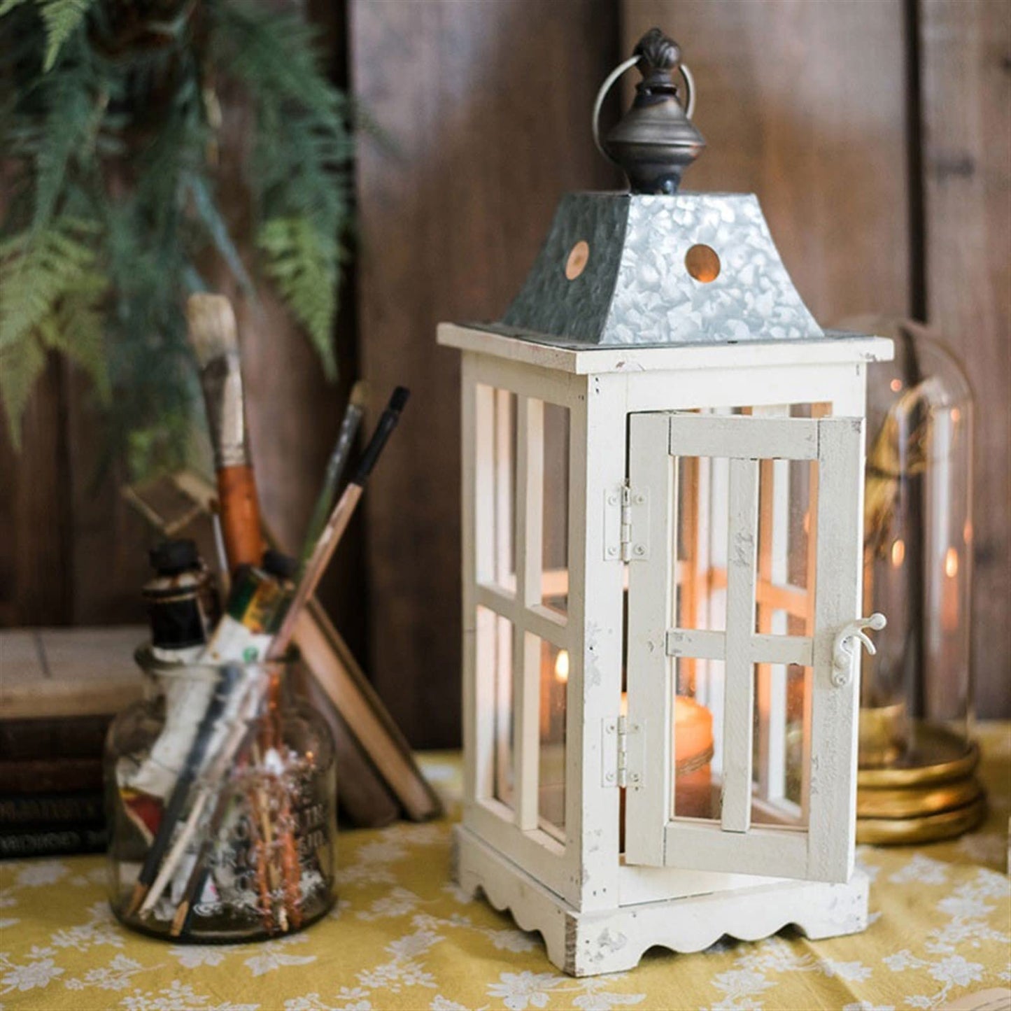 Decorative Candle Holder, Large Wooden Candlestick, Glass Decoration, Garden, Yard, Nostalgic Lantern, Candle Holder, Candle Holder (Size : M)