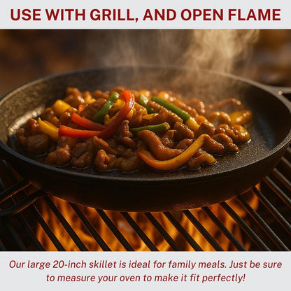Colenza Large Cast Iron Skillet 20 Inch, Pre Seasoned Cast Iron Skillet for Cooking & Frying – XL Heavy Duty Pan with Dual Handles – Ideal for Grill, Oven, Stove, Campfire Use