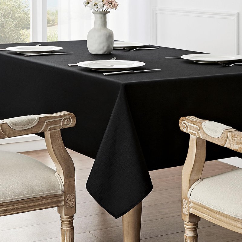 Veblandy Rectangle Tablecloth Waterproof 60x84 inch Linen Textured Table Cloth Stain and Wrinkle Resistant Washable, Decorative Fabric Table Cover for Dining, Party and Camping, Black