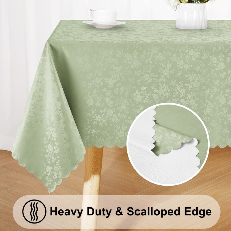 Smiry Rectangle Table Cloth, Waterproof Heavy Duty Vinyl Tablecloths, Wipeable Washable Table Cover for Kitchen and Dining Room (Grass Green, 60" X 120")