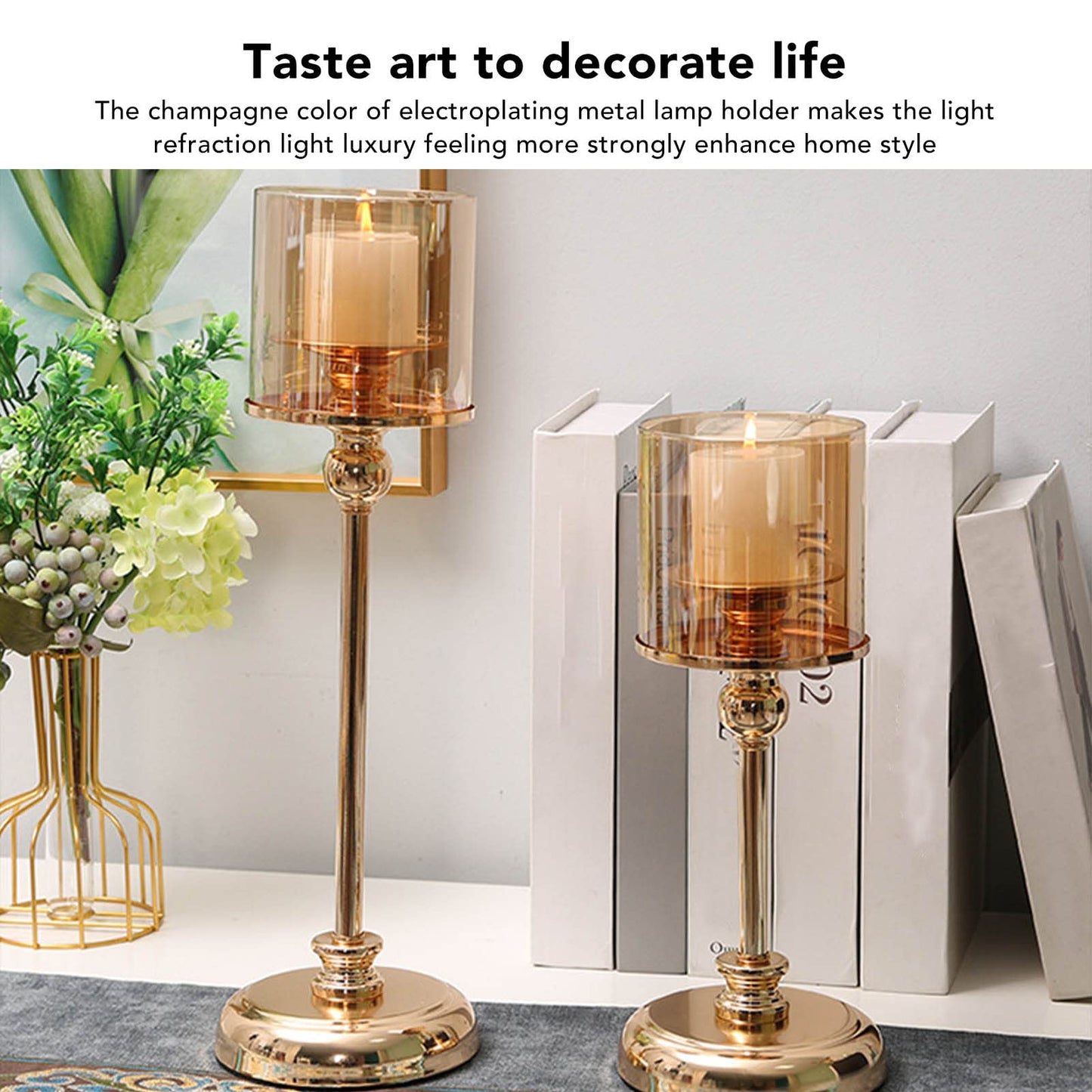 Champagne Gold Candle Holder, Light Luxury French Candlestick Ornament Romantic Candlelight Table Holder for Wedding, Dining Room Decorative Props