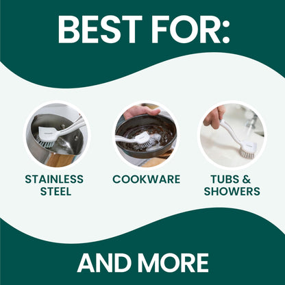 Scotch-Brite Pot + Pan Brush, Durable and Long Lasting Dish Brush with Handle for Scrubbing Stainless Steel, Outdoor Furniture, and Sinks without Scratching, Antimicrobial, and Rinses Clean