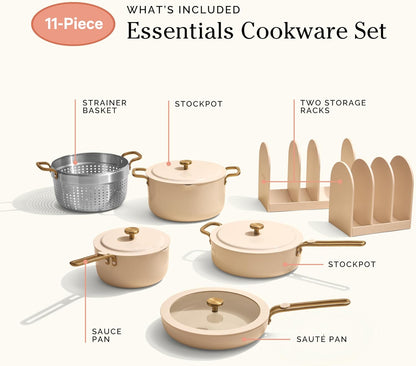 Our Place 11-Piece Cookware Set - Nonstick Ceramic Fry Pan, Saucepan & Stock Pot | Oven Safe to 450°F | Cream