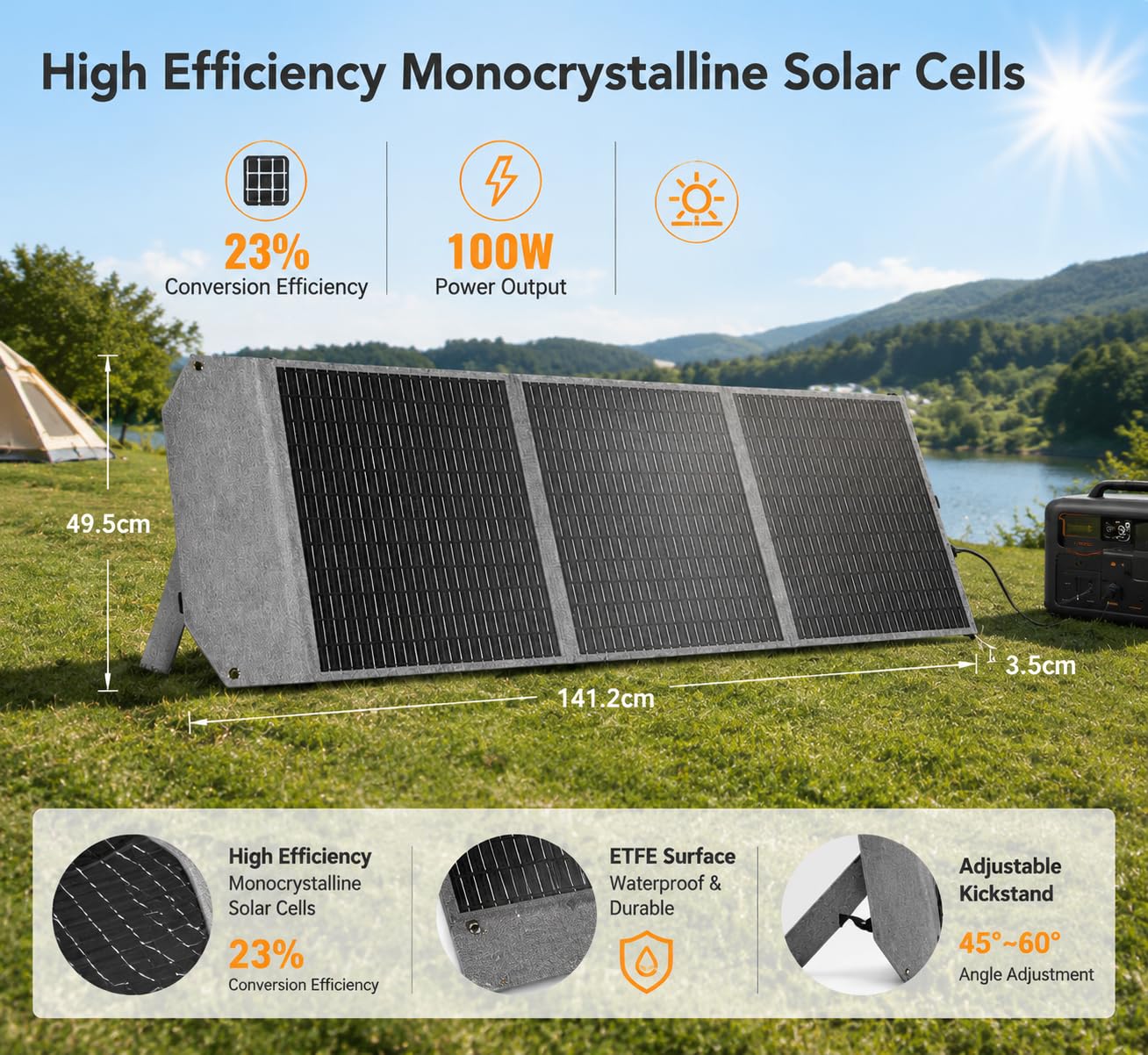 400W Portable Foldable Solar Panel, 23% High Efficiency, PD45W USB-C QC3.0 USB-A XT60 DC Port, Solar Charger with Dual Kickstands for Camping RV Off-Grid 12V Battery (400W 39 × 74 in)
