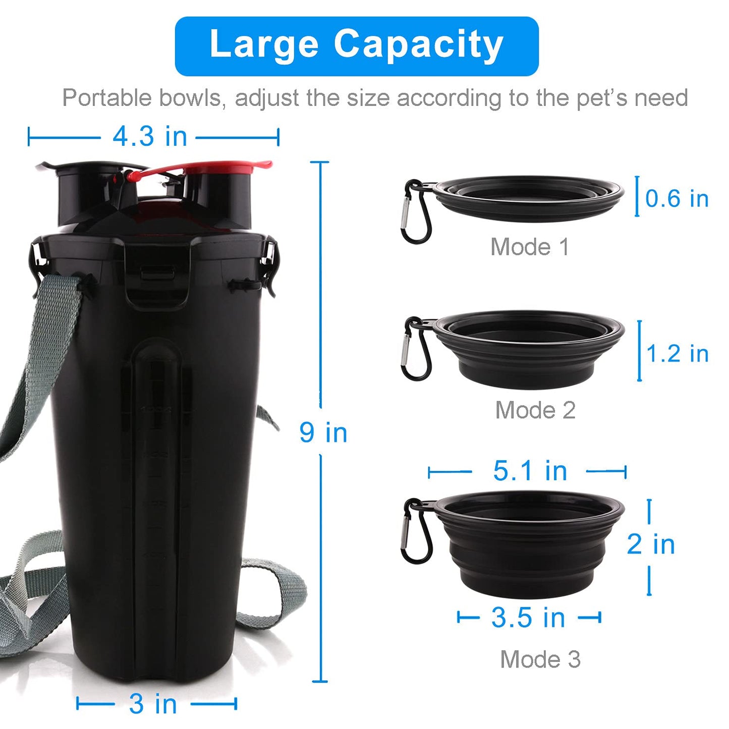 Dog Travel Water Bottle Collapsible Bowls, 2 in 1 Pet Food Container with Collapse Bowls, Outdoor Portable Water Bowls for Walking, Traveling, Camping and Hiking (Orange)