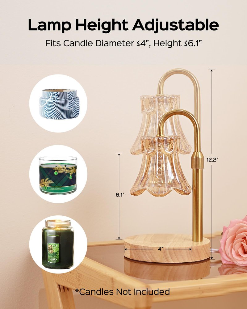 JACKYLED Candle Warmer Lamps 2-Pack, Height Adjustable Fragrance Candle Warming Lamps with 4 Bulbs 35W, 2H/4H/8H Timer and 4-Level Dimmer, Wax Warmer Heater Lamp for Home Decor, Housewarming Gift