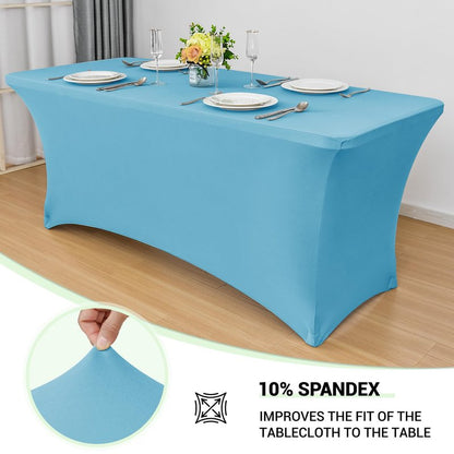Obstal 8Ft Stretch Spandex Table Cover for Standard Folding Tables - 2 Pack Universal Rectangular Fitted Tablecloth for Party, Banquet, Events, Trade Show (Light Blue, 96L x 30W x 30H Inches)