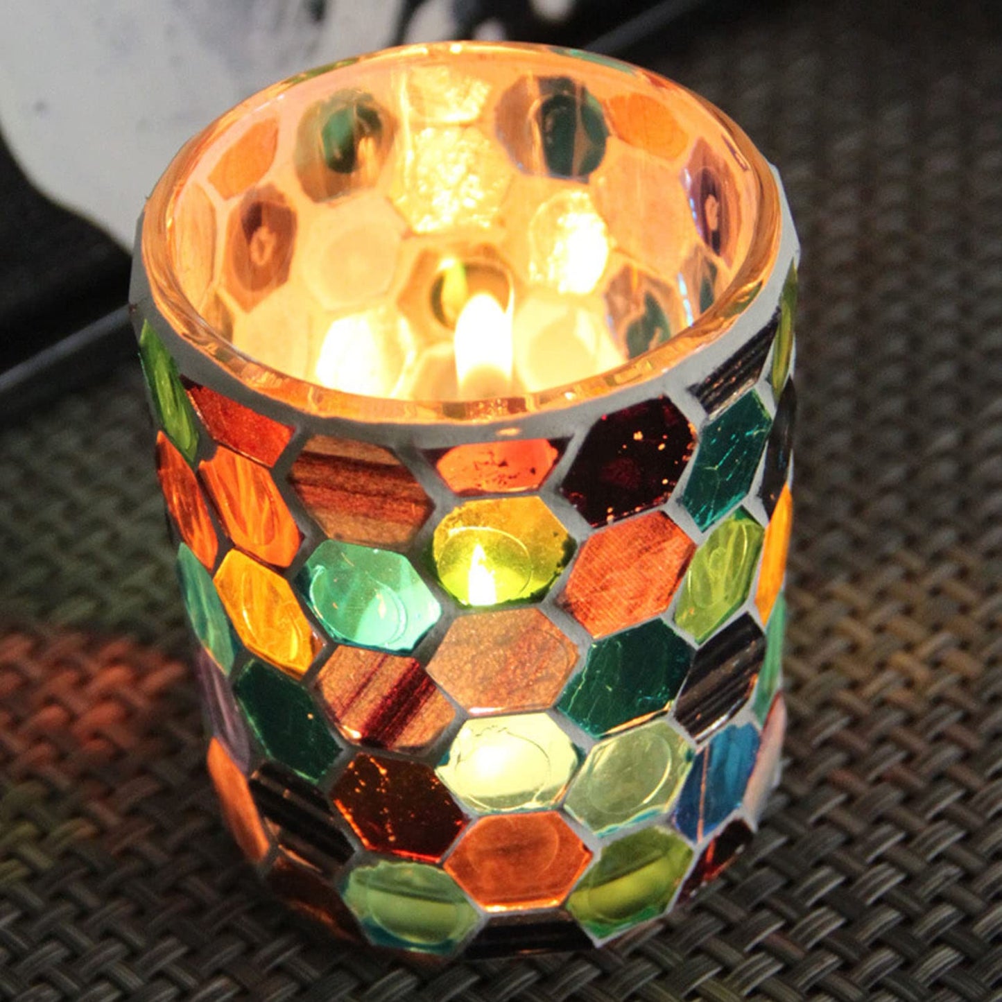 Moofey Mosaic Candle Holder, Stained Glass Candle Holder for Home Candlelight Dinner Decoration