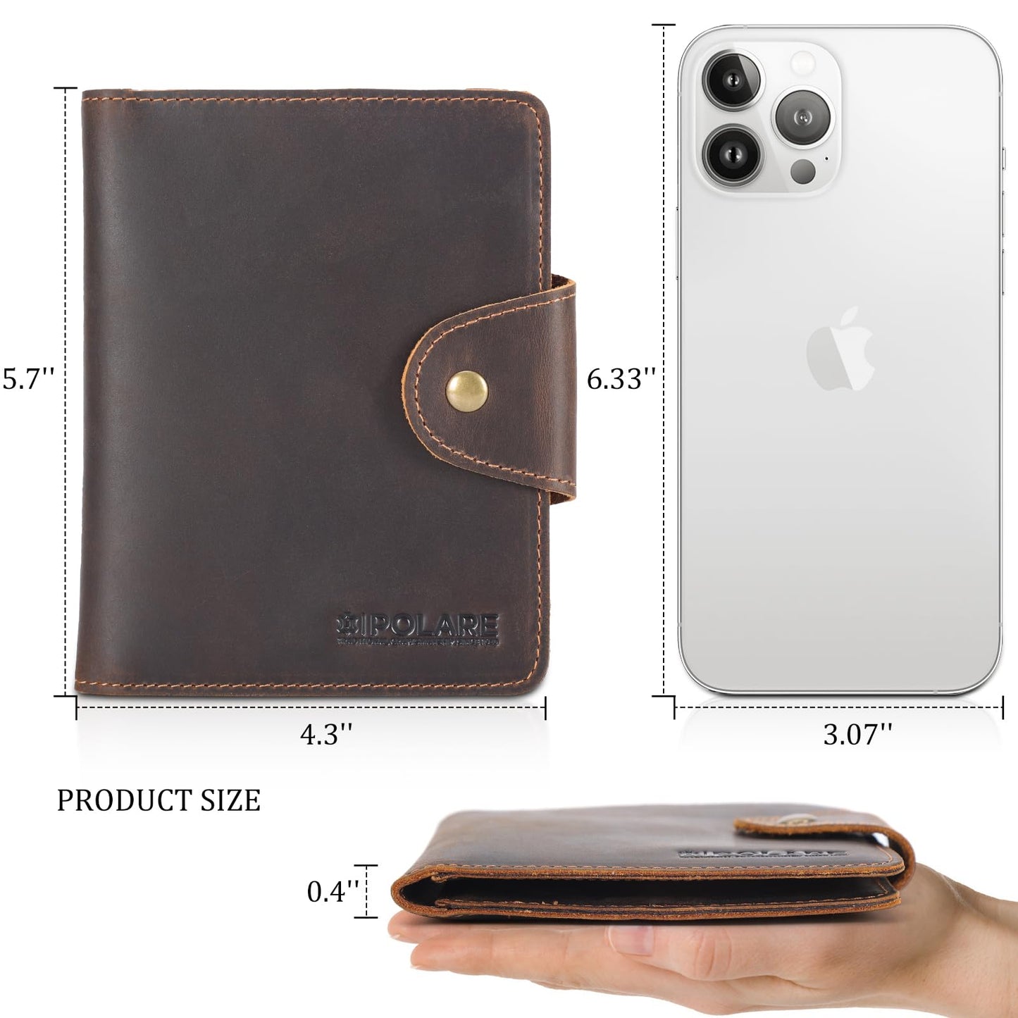 Polare Full Grain Leather Slim and Soft RFID Blocking wallet For Men Snap Bifold Travel Wallet Passport Holders 2 Passports (Dark Brown)