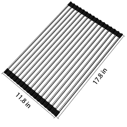 Ahyuan Roll up Dish Drying Rack Over The Sink Kitchen Roll up Sink Drying Rack Portable Dish Drainer Foldable Dish Drying Rack (Warm Gray, 17.8''X17'')
