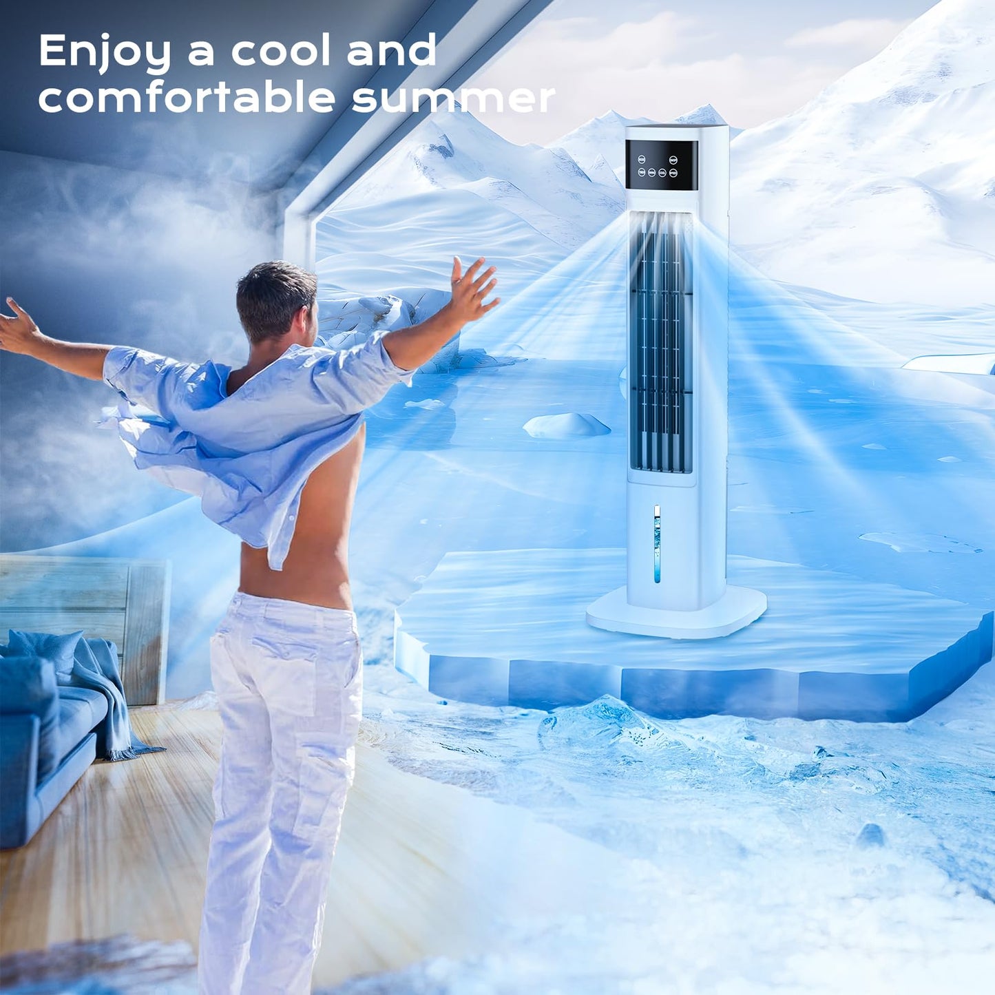 Evaporative Air Cooler, 3-in-1 Portable Air Conditioners for Room, 4 Modes 3 Speeds, Fast Cooling Portable AC Unit/24H Timer, Remote Oscillating Tower Fan, Quiet Swamp Cooler for Bedroom Office
