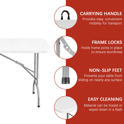 Elevon 6FT Folding Tables – Heavy Duty Portable Foldable Table with Built-in Handle, 300 lb Capacity – Ideal for Events, Parties, Crafts, Camping & Dining (6-Pack)