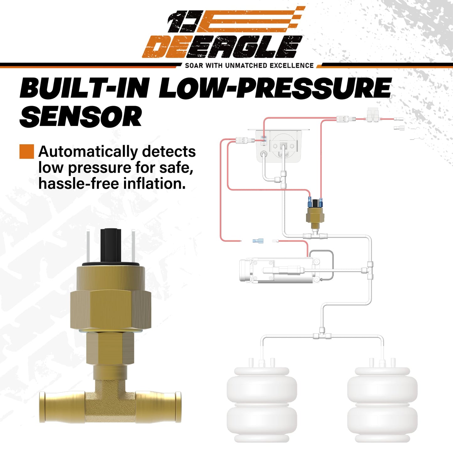 DEEAGLE Air Bag Compressor Kit for Airbags, On Board Air Compressor System for Truck, Ford F150, F250, F350, Chevrolet Silverado GMC Sierra Dodge Ram, Fast Inflation, Low-Pressure Sensor
