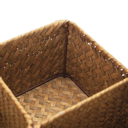 Tea Bag/Sugar Packet Holder, Coffee Station Condiment Organizer, Seagrass Storage Basket, Wicker Rattan Divided Basket Organizer for Drawer/Shelf/Countertop