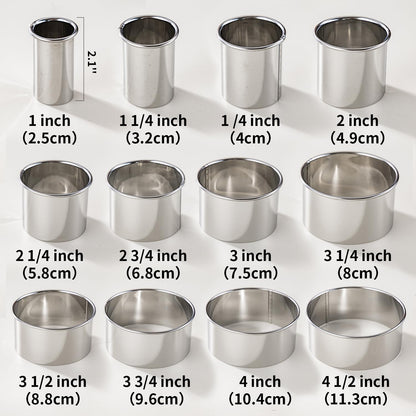 12 Pcs 304 Stainless Steel Biscuit Cutter Set, Round Cookie Cutters for Baking (1/2/3/4/5'') with PP Storage Box, Dough Pastry Cake Circle Cutting Ring Molds, Non-Rust Double Thickness & 2.1‘’ High