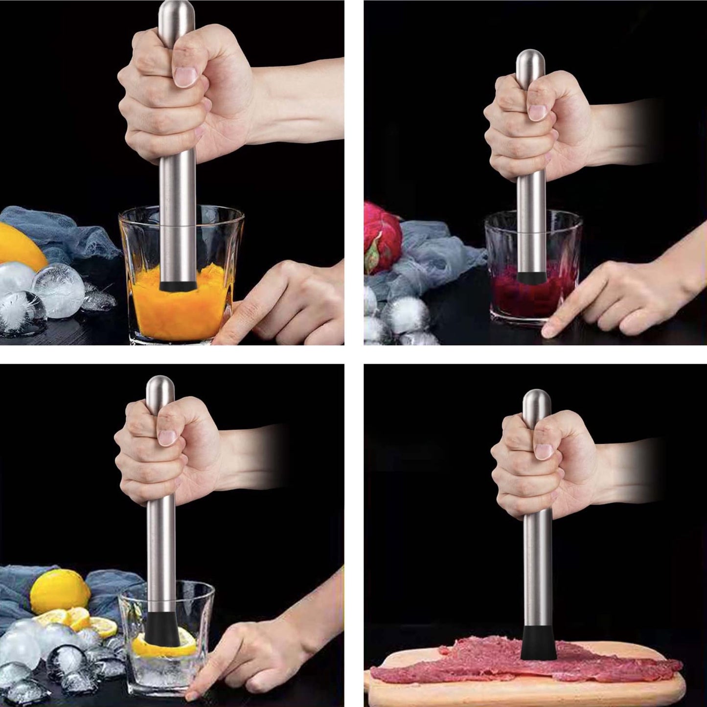 Muddler for Cocktails Bar Spoon - Vaincre 2PCS 9" Muddler and 10” Mixing Spoon Cocktail Mixing Stirrer, Stainless Steel Bar Accessories Tools Long Drink Stirrer Bartender Gifts for Mojitos Drinks