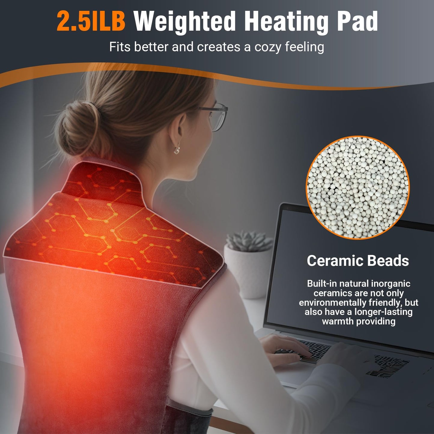 Comfytemp Heating Pad for Back, Weighted Heating Pads for Neck and Shoulders and Back Pain Relief, 2.5lb Electric Heating Pad with Adjustable Band, Mothers Day Gifts, with Auto-Off