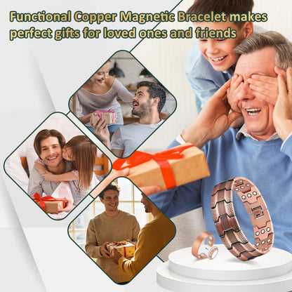 Vicmag Copper Magnetic Bracelet for Men, 3X Strength Magnets, Pure Copper Bracelet & 9X Magnet Ring Set, Adjustable Fit with Sizing Tool(Textured Copper)