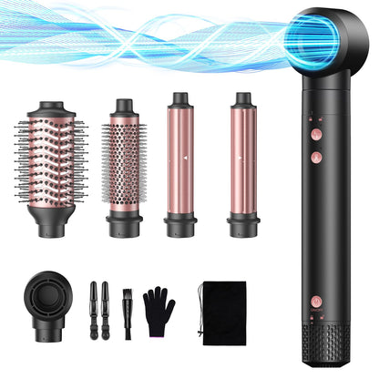 5-in-1 Hot Air Styler Wrap, High-Speed Hair Dryer Brush Blow Dryer with 2 Auto Wrap Curlers for Curling, Straightening, Volumizing, Fast Drying & Frizz-Free Styling for All Hair Types