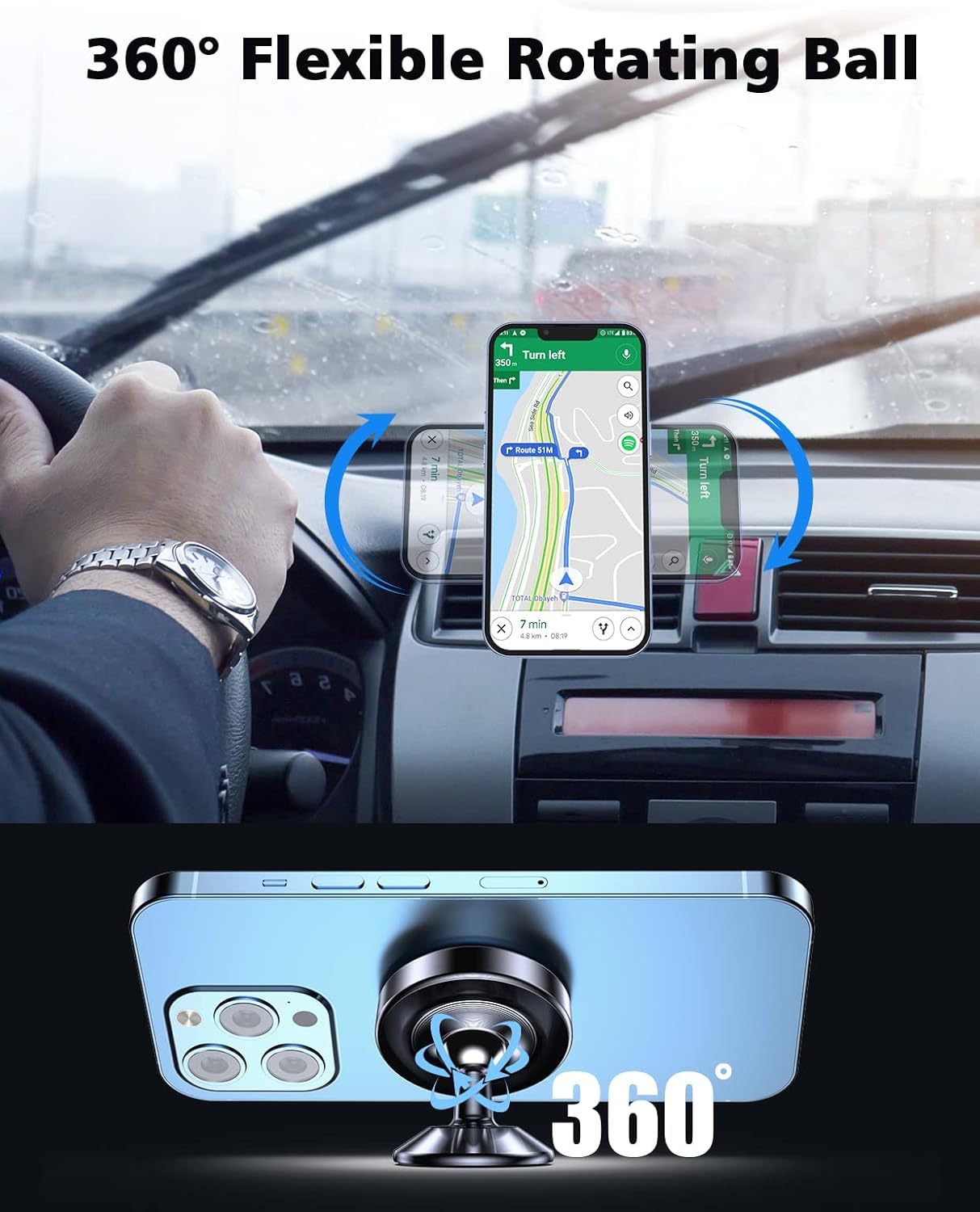 2 Pack Magnetic Phone Holder for Car, [ Strong Magnet ] Magnetic Phone Holder, [ 360° Rotation ] Phone Magnet for Car, Compatible with All Smartphones, Must be Used with Metal Pad, Black