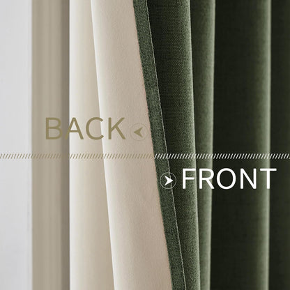MIULEE 100% Blackout Linen Textured Curtains - Olive Green Thermal Insulated Drapes | 42 x 84 Inch (2 Panels)