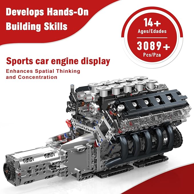 Mould King LR V10 Engine Model Kit for Adults 1834 Pcs Engine Kits That Runs DIY Mechanical Building Set for 14+ 10250 STEM Educational Toy Car Motor