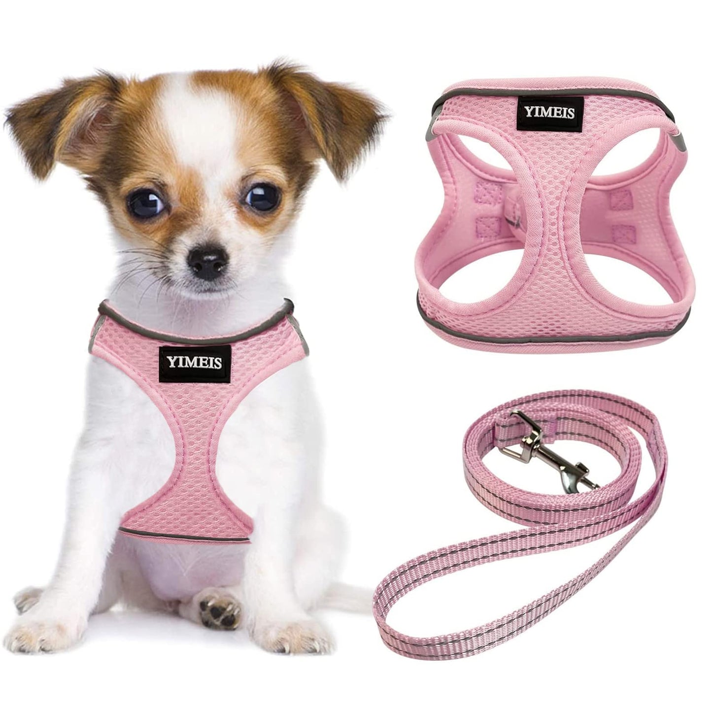 YIMEIS Dog Harness and Leash Set, No Pull Soft Mesh Pet Harness, Reflective Adjustable Puppy Vest for Small Medium Large Dogs, Cats (Pink, Medium)