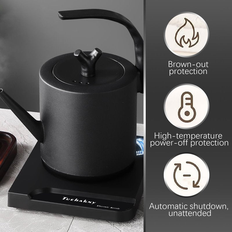 1.0L Gooseneck Electric Kettle - 304 Stainless Steel, 800W Fast Boiling with Auto Shut-Off, Precision Pour Over Kettle for Coffee & Tea, BPA-Free Matte Black Design, For Kitchen, Home, Office