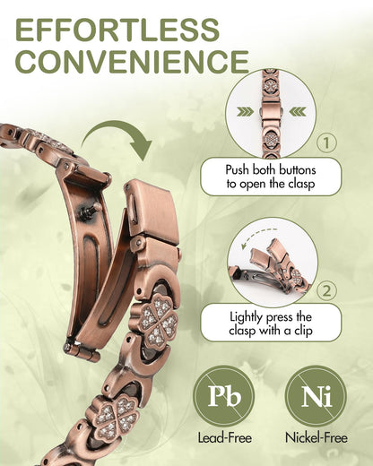 Feraco Pure Copper Bracelets for Women, Ultra Strength Magnetic Bracelet for Women with 3800 Gauss Magnet & Sparkling Cubic Zirconia, Copper Jewelry Gift, Infinite Clover (Copper)